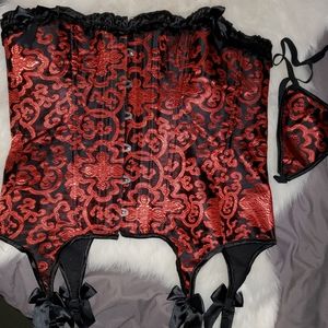 2XL RED & BLACK CORSET with G-STRING